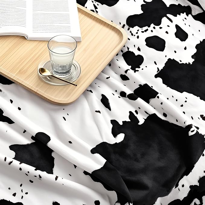Cow Print Blanket, Ultra Soft Cozy Throw for Couch Bed and Travel, Cow Decor Throw Blankets for All Seasons 60"x80" (Black)