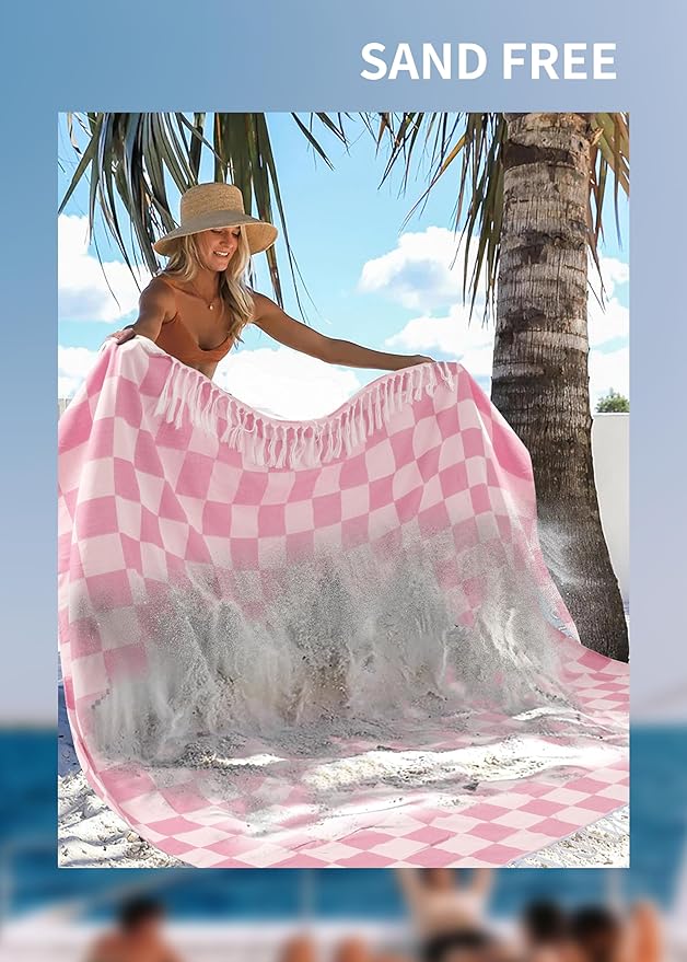 Antfuny Giant Beach Towel Blanket Autumn Outing Stuff for Women & Men Road Trip Camping Gear Ship Cruise Gear Must Haves Yard Mat Large L Pink Plain Pattern Airplane Accessories Travel Gadgets