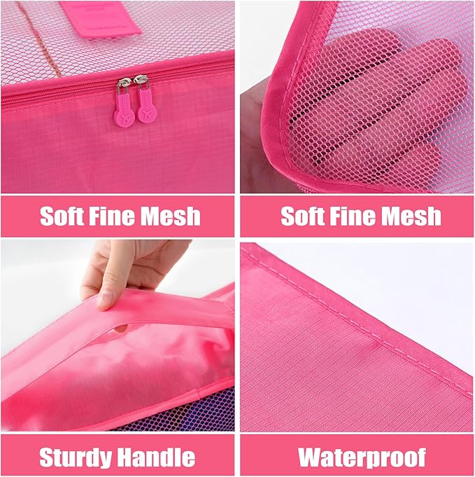 6 Set Packing Cubes for Travel Luggage Packing Bags Reusable Lightweight Suitcase Organizer Cubes Set for Travel Accessories (Rose Red)