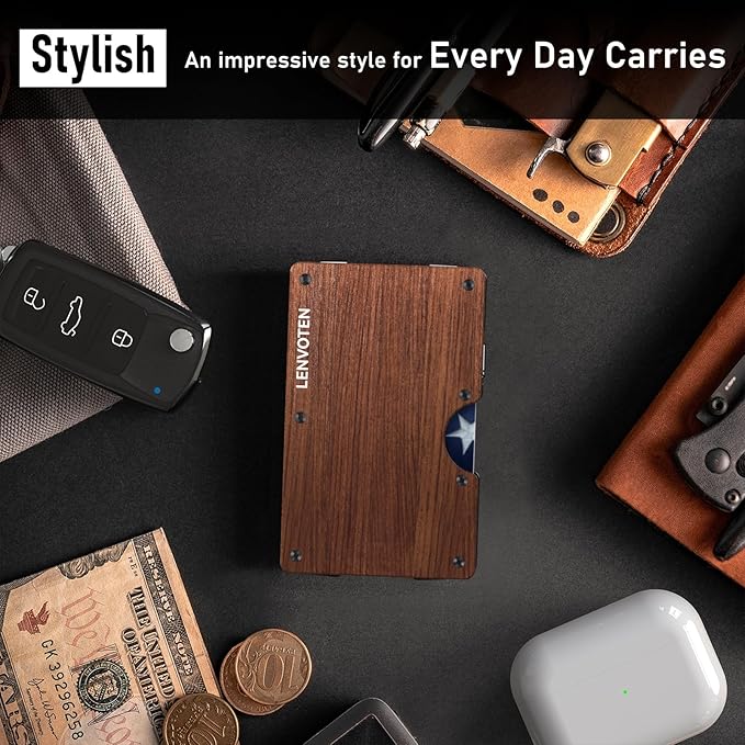 Lenvoten Upgraded Hinged Minimalist Wallet for Men | Slim Metal RFID Blocking Wallet | Credit Card Holder & Money Clip Holds 20 Cards | Premium Scratch-Resistant Finish | Ideal Gift for Men