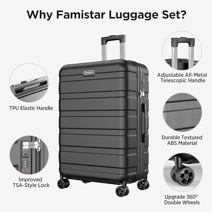 Luggage Sets 11 Piece, Lightweight Hardshell Luggage Large Suitcase with Double Spinner Wheels, Durable ABS Hard Shell Carry on Luggage with TSA-style Combination Lock & Travel Bag (28/24/20/14 Inch)