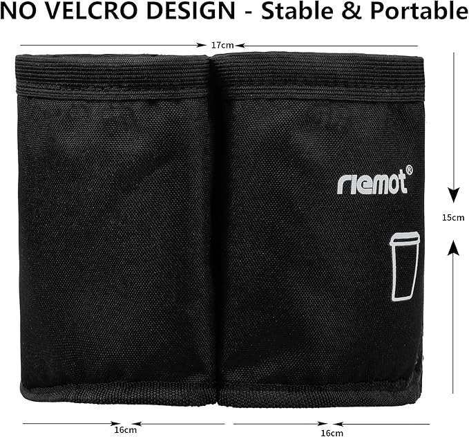 riemot Luggage Travel Cup Holder Free Hand Drink Carrier - Hold Two Coffee Mugs No Spill - Fits Roll on Suitcase Handles - Gifts for Flight Attendants Travelers Accessories Black