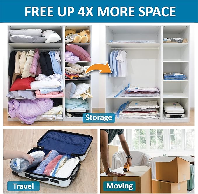 Cozy Essential Vacuum Storage Bags, 80% Compression Vacuum Seal Space Saver Plastic Packaging Bags for Clothes, Blankets, Pillow, Bedding, Comforters, Sealer Clothing Storage,20 Combo