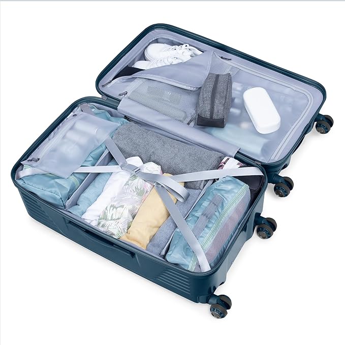 Traveler's Choice Ultimax II Polycarbonate Hardside Luggage with Spinner Wheels, Matte Navy, 28-Inch Medium Trunk
