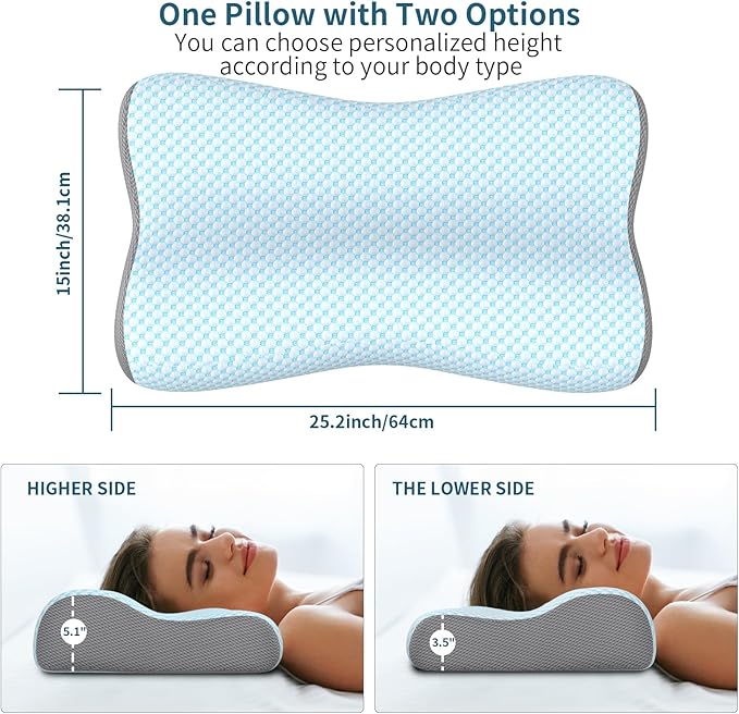 Cervical Neck Pillow for Pain Relief, Contour Memory Foam Pillows for Sleeping, Ergonomic Pillow Orthopedic Cooling Pillow Bed Pillow Neck Support for Side Back Stomach Sleepers