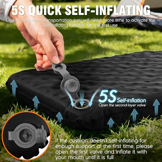 Inflatable Seat Cushion, Self-Inflating Memory Foam Stadium Seats Cushion Lightweight & Compact Chair Sitting Pad Airplane Cushion for Long Flight Travel Outdoor Camping Car Bleachers Office