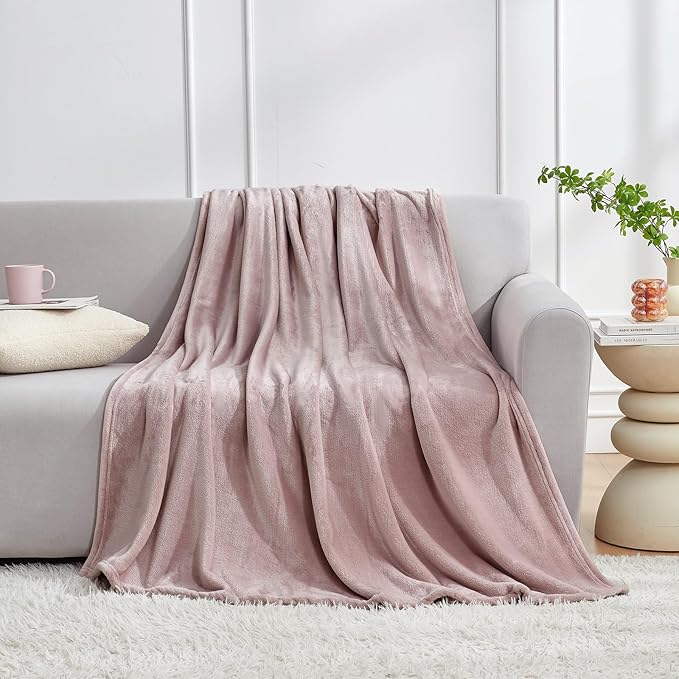 Hansleep Fleece Pink Twin Blanket, Super Soft Flannel Fuzzy Plush Cozy Blanket for All Seasons, Pink, Twin 60x80 Inches