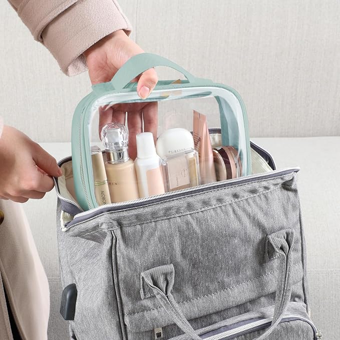 PACKISM TSA Approved Toiletry Bag 3 Medium, 3-1-1 Compliant Clear Makeup Bag with Handle, Quart Size Toiletry Bags Fit Carrv-on Travel Essentials, Water Resistant PVC, Laurel Green