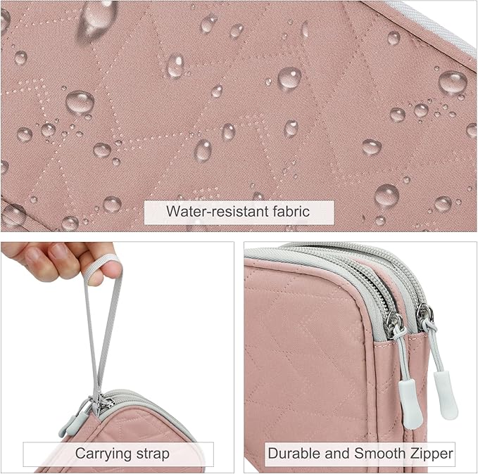 FYY Electronic Organizer, Travel Cable Organizer Bag Pouch Electronic Accessories Carry Case Portable Waterproof Double Layers All-in-One Storage Bag for Cable, Cord, Charger, Phone, Pattern Pink (M)