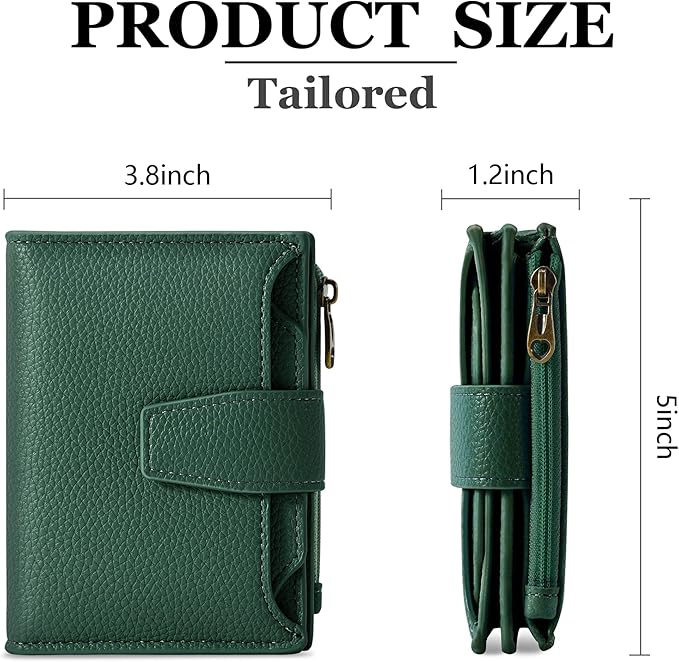Airkit Small Wallet Women RFID Blocking Soft Leather Bifold Compact Card Holder Wallet for Women with Zipper Coin Pocket 4 ID Window
