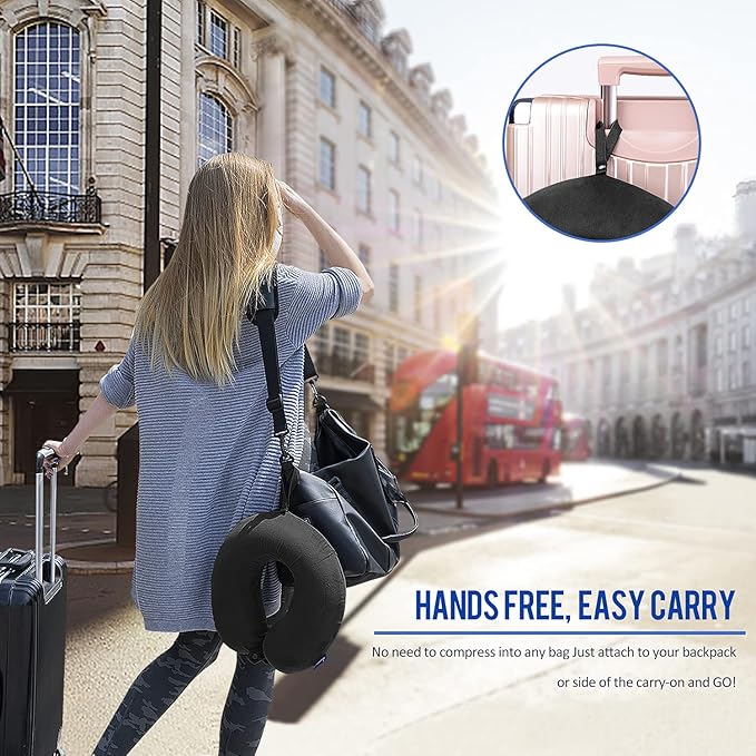 Fabuday Memory Foam Travel Pillows for Airplanes - Neck Pillow for Traveling with Attachable Snap Strap Soft Washable Cover, Flight Pillow for Sleeping, Car, Home, Office, Black