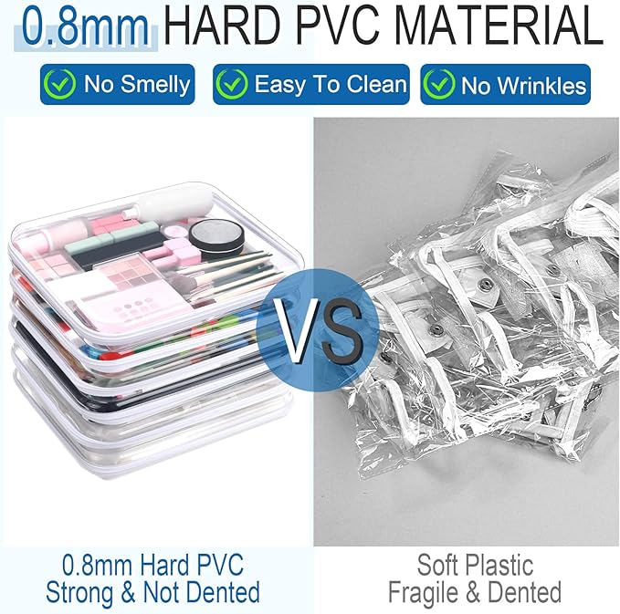 Sanwuta 6 Pcs Clear Hard Zipper Case Plastic Zipper Pouches Transparent Makeup Bag Pencil Case Pouches Toiletry Diaper Bag for Travel Toy Storage Organizer Bins(White,13.78 x 11.81 x 2 Inch)