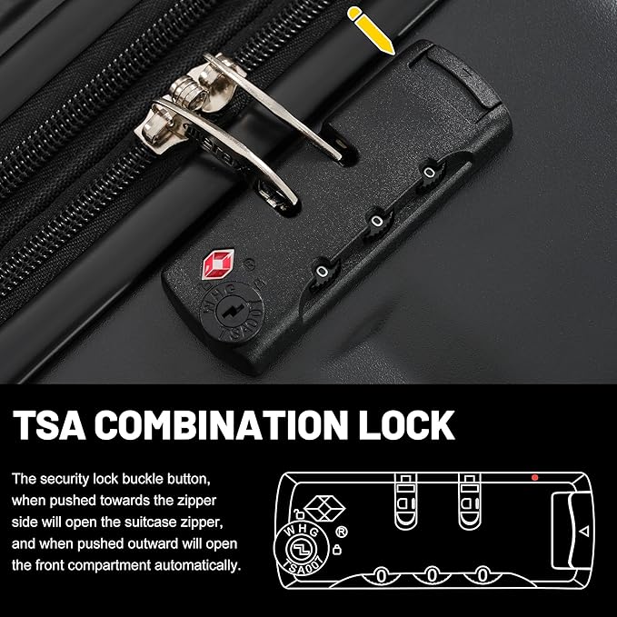 Merax Luggage Sets, Durable Hardshell 3 Piece Suitcase with Double Spinner Wheels and Handle Bags,Lightweight Carry on Luggage with TSA Lock,20+24+28 inches,Black