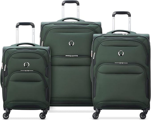 DELSEY PARIS Sky Max 2.0 Softside Expandable Luggage with Spinner Wheels 3 Piece Set, Green, 21, 24, 28 Inch