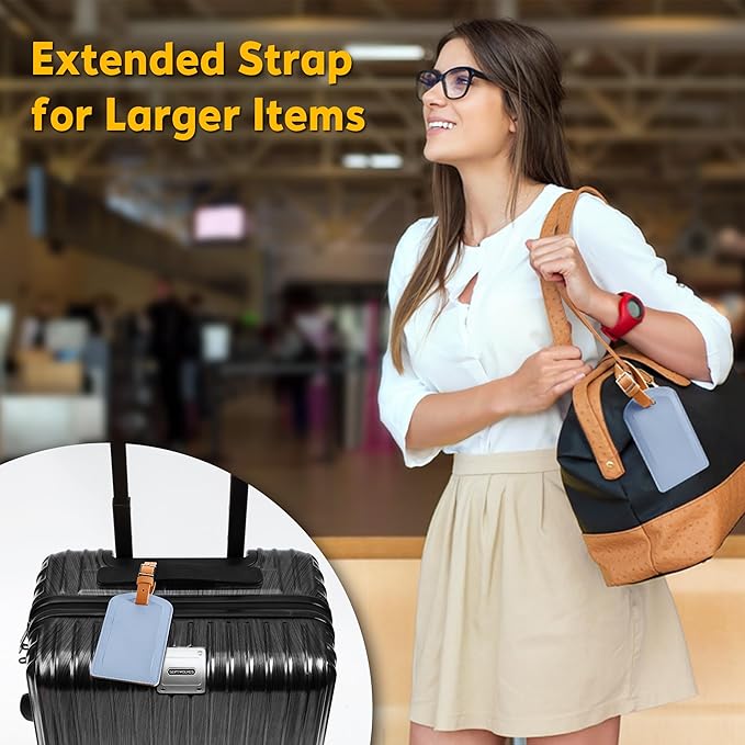 3 Pack Luggage Tags for Suitcases, TSA Approved Bag Tags, Baggage Tags with Privacy Protection, Travel Essentials Luggage Accessories, Light Blue & Brown