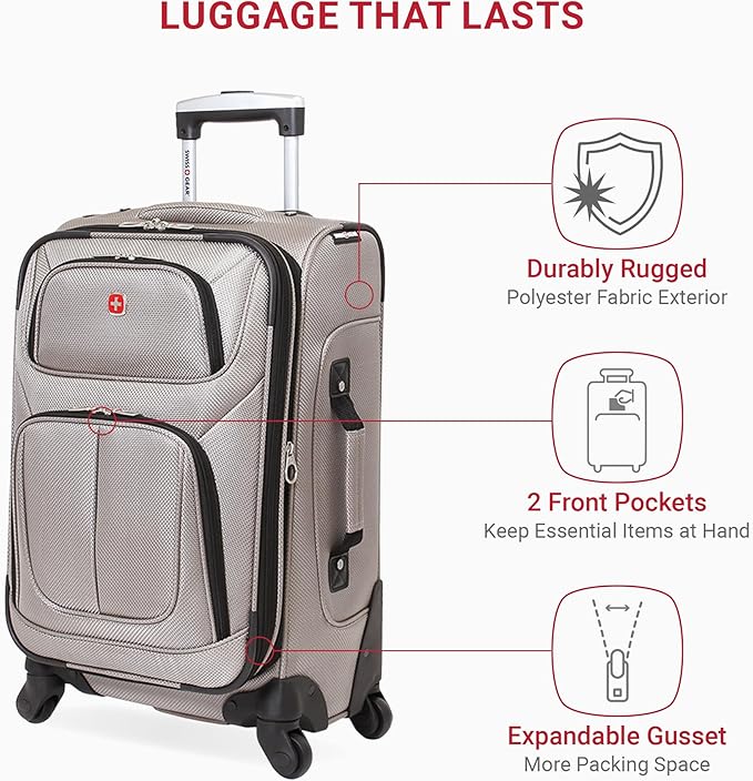 SWISSGEAR Sion Softside Expandable Spinner Luggage Durable Lightweight Travel Suitcase, Pewter, Carry-On 21-Inch