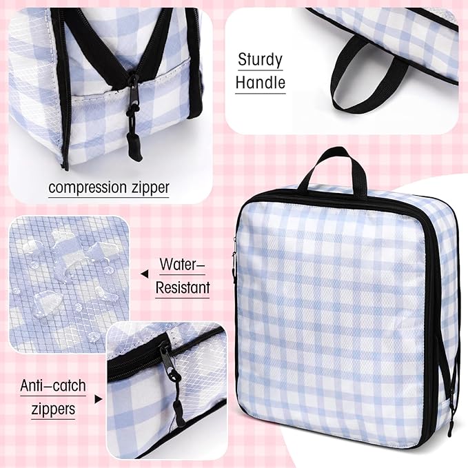 5 Pack Compression Packing Cubes for Travel Space Saving Cubes Luggage Organizer for Suitcase(Plaid,Mixed)