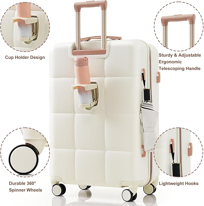 Luggage Sets 4 Piece, Hardside Suit case with TSA Lock and Cup Holder
