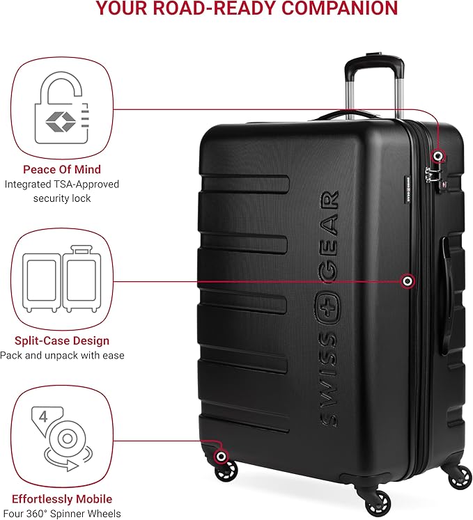 SwissGear 7366 Signature Hardside Expandable Luggage with Spinner Wheels and TSA Lock, Weekender Tote, Black, 2-Piece Set (Weekender/27)