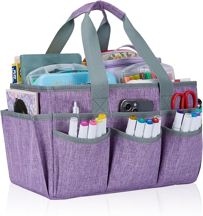 Craft Tote Bag, Art Organizer,Cleaning Supply Caddy, Carrying Bag with Handle for Multi-Purpose, Organizer Caddy for Pets (Purple)