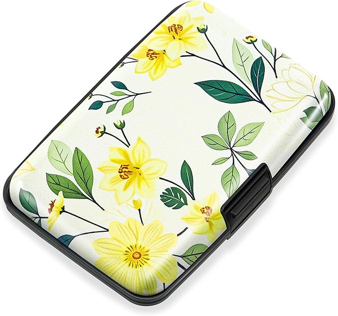 Mayski Credit Card Holder, RFID Blocking, Aluminum Alloy Hard Case, Small Mini Business Metal Wallet for Women Men, Dahlia