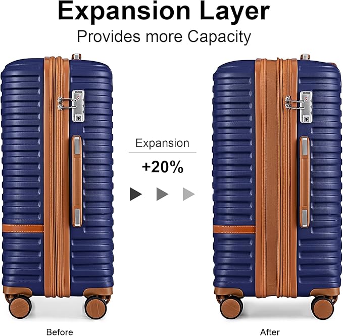 Joyway Luggage Set 3 Piece Suitcase Sets with Spinner Wheel,Hardside Expandable Travel Laggage with TSA Lock (20/24/28 Navy Brown NEW