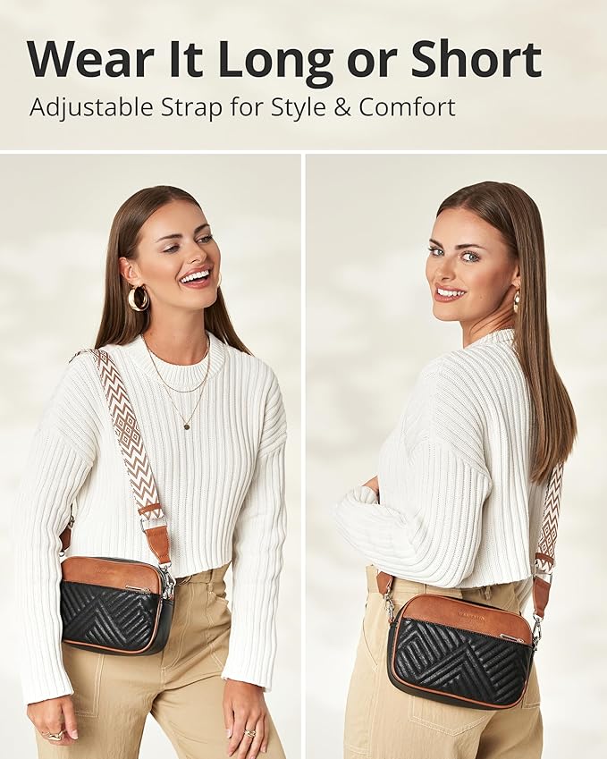 Vantamo Premium Quilted Crossbody Bags for Women with Anti-Pickpocket Clip, Vegan Leather Handbags, Travel Purses for Women
