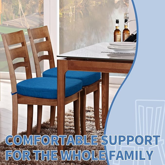 BUYUE Thickened 2.5" Friendly Woven Fabric Dining Chair Cushion, U-Shape High Density Foam Comfortable Chair Pad for Kitchen, Slip Resistant Indoor Seat Cushion (1 Piece, Dark Blue)