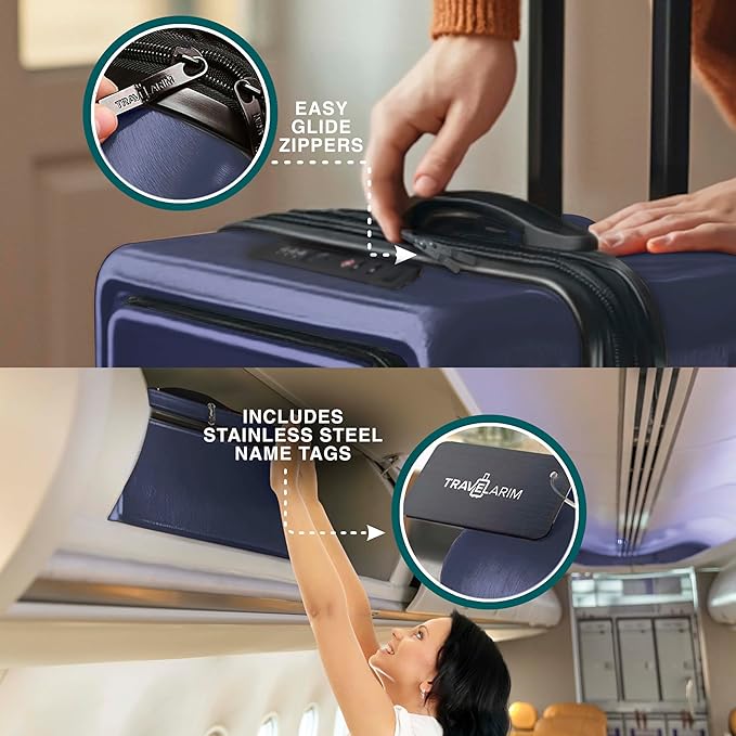 Luggage Sets 3 Piece, 20 Inch Carry on Luggage and 24 Inch Suitcases with Wheels Spinner, Durable Hard Shell Suitcase Set, Expandable Travel Suitcase, Navy