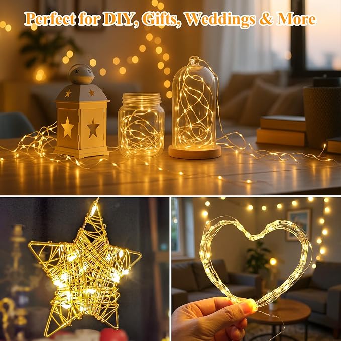 6-Pack Fairy Lights Battery Operated, 7FT 20 LED Waterproof Silver Wire Firefly Lights, Warm White Mini String Lights for Mason Jars DIY Bedroom Wedding Party Centerpiece Table Decor