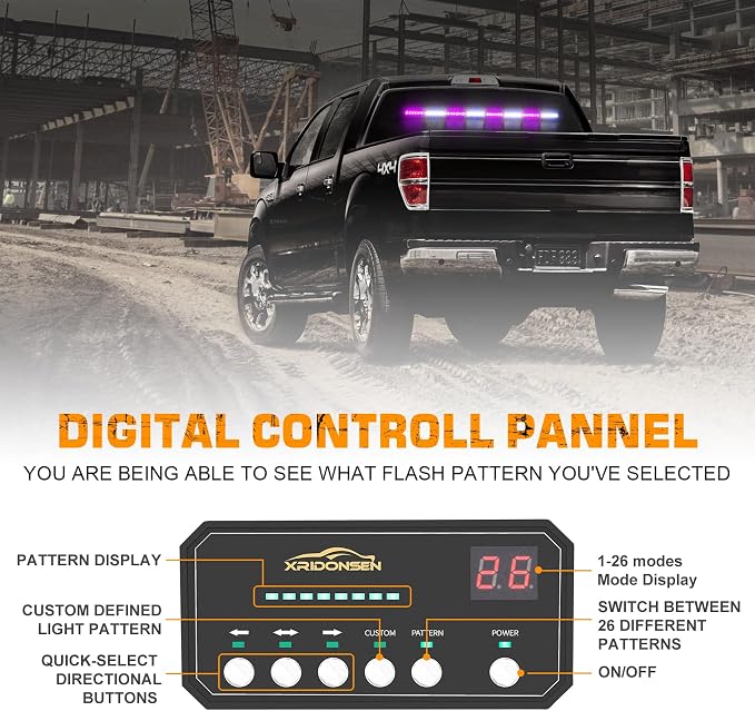 35 inch Traffic Advisor Light Bar Purple White Strobe Lights | 48 LED Emergency Safety Warning Hazard Caution Front/Rear Window Lights w/ Controller for Escort Vehicles Trucks