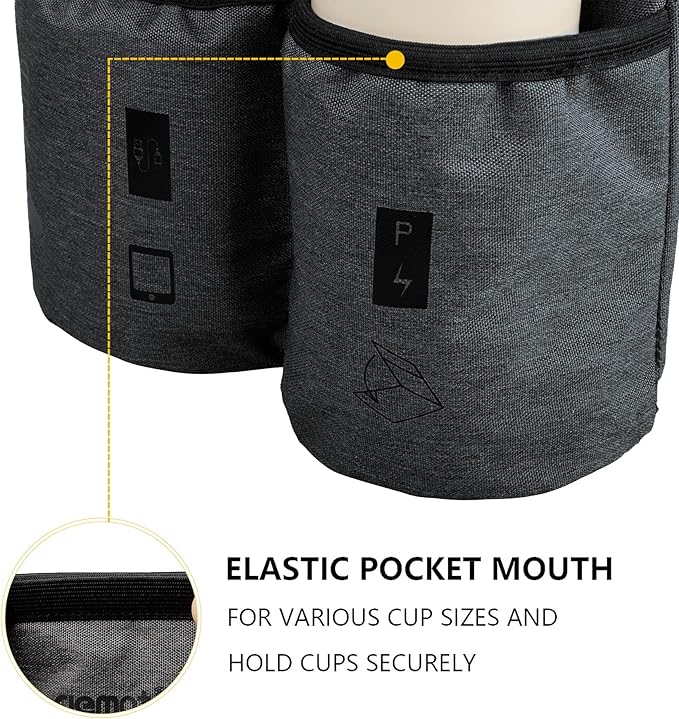 riemot Luggage Travel Cup Tablet Holder - Hold Books Passports Tickets Water Bottles - Fits Roll on Suitcase Handles - Gifts for Flight Attendants Travelers Accessories Grey