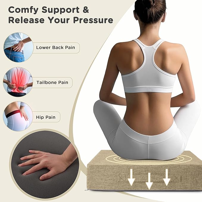 AddGrace Recliner Cushions for Elderly Thick Seat Cushion 20"x20"x4" Chair Pads with Non Slip Backing and Washable Cover for Couch Armchair Chairs Beige