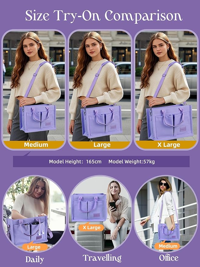 FIORETTO Canvas Tote Bag for Women with Zipper Closure & Individual Compartments for Work College for Teacher & Nurse