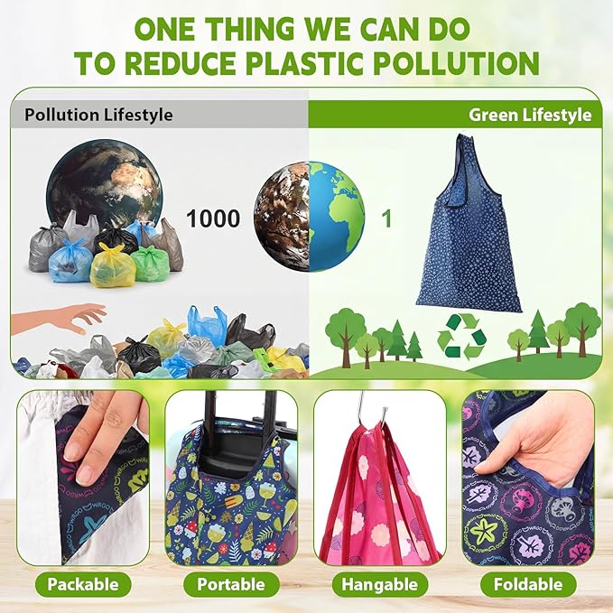 Paterr 24 Pcs Foldable Reusable Shopping Bag Recycle Travel Grocery Bag Fold to Pocket Tote Bulk for Daily Supplies Load