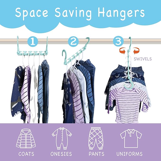 Wonder Hanger Max 10-Pack Space Saving Hangers, Reinforced Hooks Swivels 360°, Cascading Hanger, Teens, College Dorms, Kids & Closet Organizer, Assembled – Pastel Blue