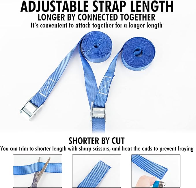 Cartman 1" x 12' Lashing Straps Cargo Tie-Down Strap Up to 600lbs, 6pk in Carry Bag, Blue