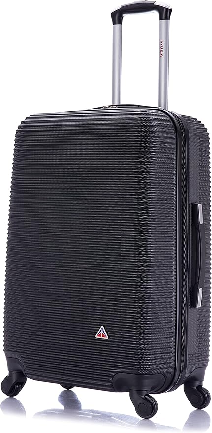 InUSA ROYAL Hardside Spinner Luggage with Ergonomic Handles | Spacious Travel Suitcase with Four Spinner Wheels and Studs | 24 Inch Medium Hardside Spinner Luggage | Black