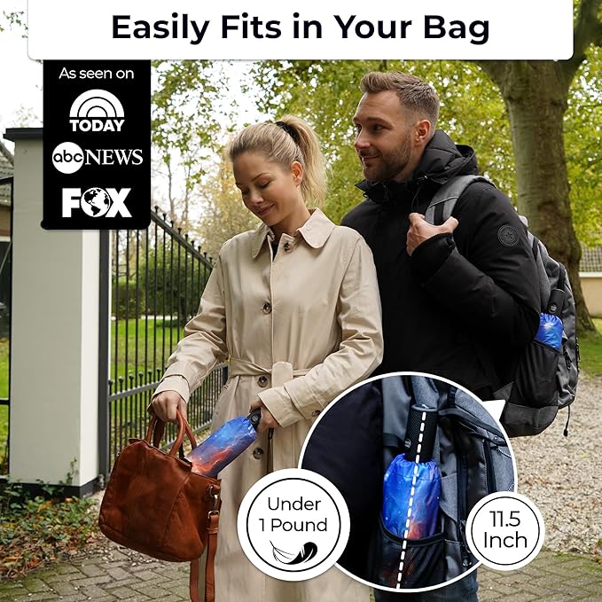 TUMELLA Strongest Windproof Travel Umbrella (Compact, Superior & Beautiful), Small, Wind-Tested, Light & Portable, Automatic Folding Rain Umbrella, Durable Premium Grip, Fits Car and Backpack