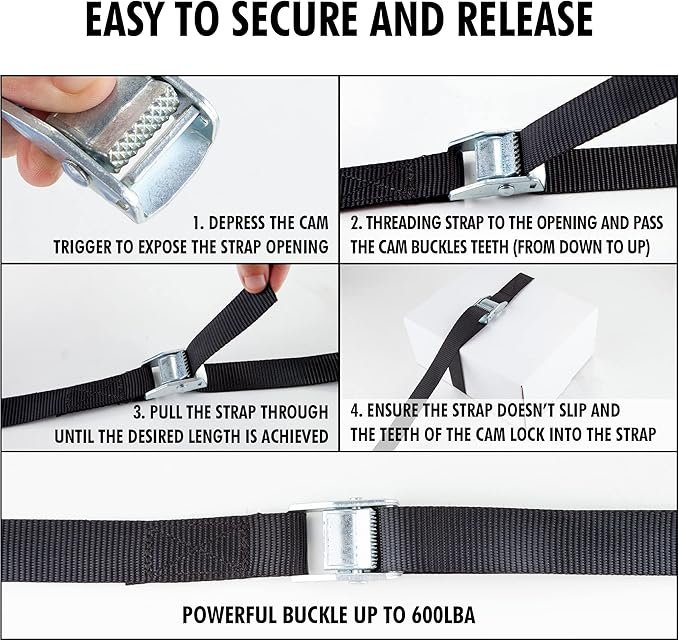 Cartman 1" x 12' Lashing Straps Cargo Tie-Down Strap Up to 600lbs, 12pk in Carry Bag, Black