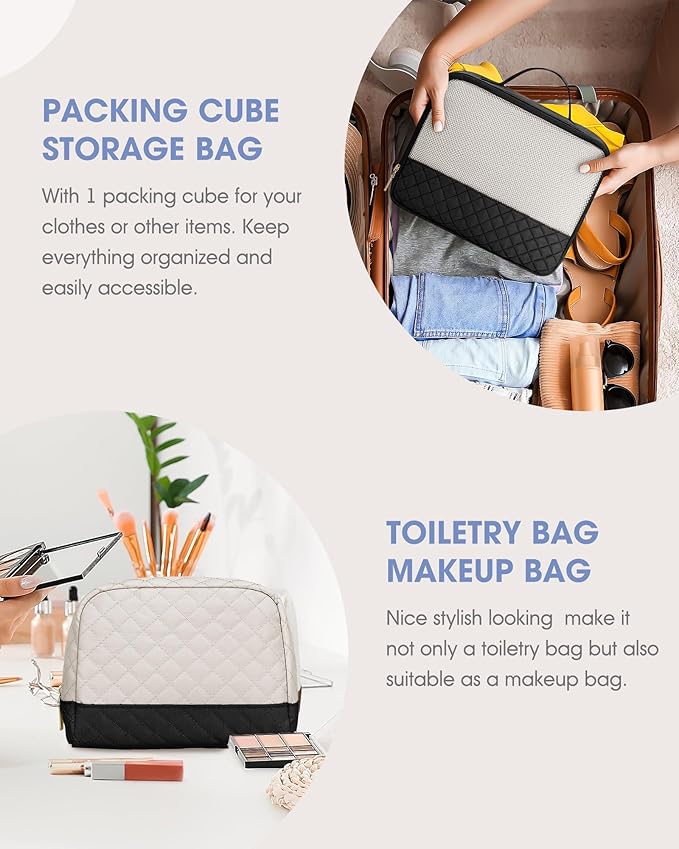 Weekender Travel Duffle Bag for Women: Overnight Bags with Shoe Compartment Carry on duffel Bag for Airplanes with 2 PCS Toiletry Weekend Yoga Gym Hospital Bag with Wet Pocket Black Beige