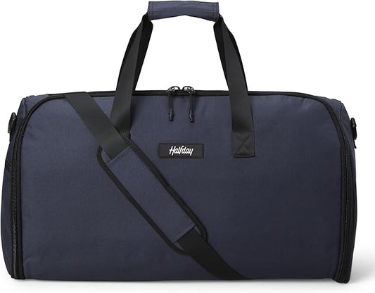 Halfday Convertible 2-in-1 Garment Duffel Weekender Bag 45L | Wrinkle-Free Travel, Hanging Suit Compartment, Shoe Pockets, Trolley Sleeve. Durable & Water-Resistant Carry-on, Marine