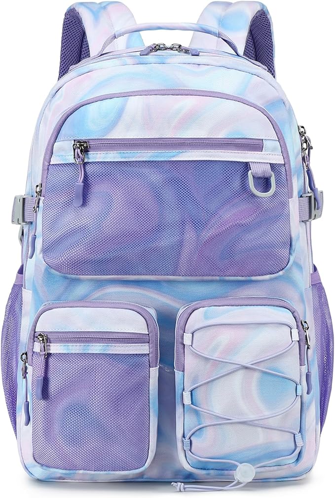 Lohol Multi-Pocket Backpack for Travel College, Heavy Duty Big Bookbag with 15.6 inch Laptop Compartment (Purple Galaxy