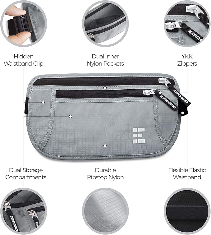 Money Belt for Secure Travel - RFID Blocking Slim Passport Holder - Hidden Waist Pouch for Cash, Credit Cards, Documents - Concealable Under Clothes, Water-Resistant Slim Fanny Pack for Men and Women