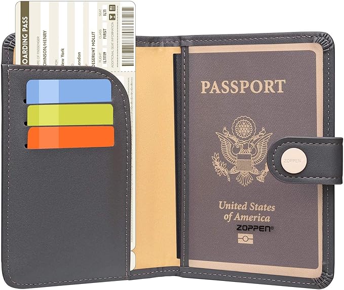 ZOPPEN Passport Holder Women, Passport Cover Travel Wallet Rfid Blocking Passport Wallet Cover Case Travel Essentials Document Organizer, Dark Grey