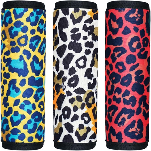 HEYSKAY 3pcs Neoprene Luggage Handle Wrap for Suitcase Identifier Travel Bag Wraps Luggage ID Tags Refrigerator Oven Door Handle Protection Sleeves Cover (Leo Print)