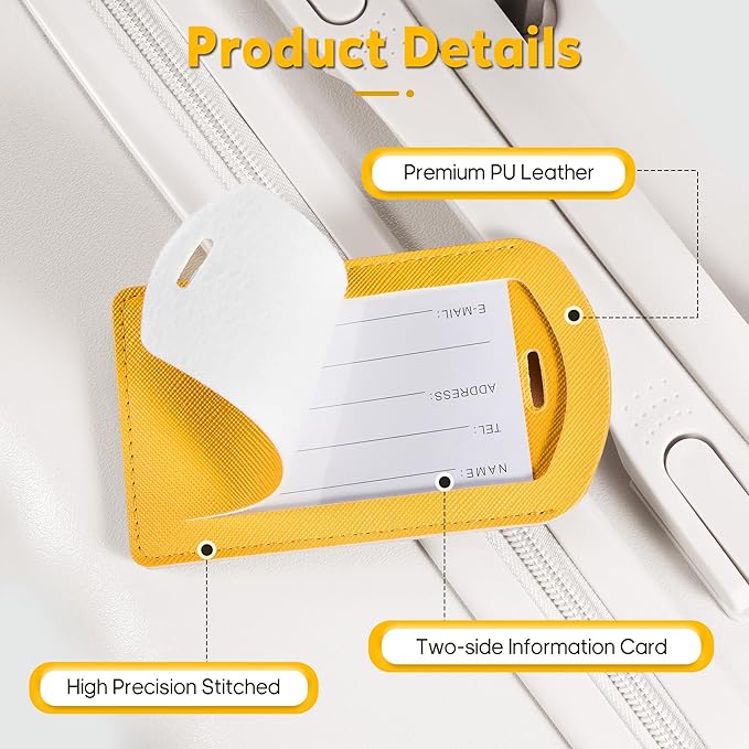 3 Pack Luggage Tags for Suitcases, TSA Approved Bag Tags, Baggage Tags with Privacy Protection, Travel Essentials Luggage Accessories, Lemon Yellow