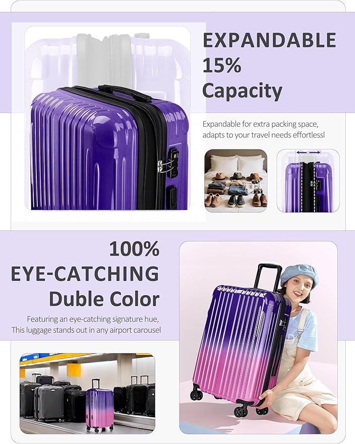 27 inch Luggage - Airline Approved Suitcases with Spinner Wheels, Built-In TSA Lock，Hard Shell Expandable Suitcases
