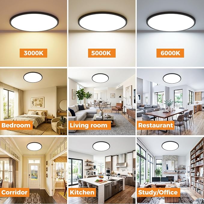 hepside 15.8INCH 4Pack Big Dimmable Flush Mount Ceiling Light Fixture Black, 3CCT 3000/4500/6000K Ceiling Lamp, 36W 4200LM Super Bright Low Profile Light for Bedroom, Kitchen, Bathroom, Hallway