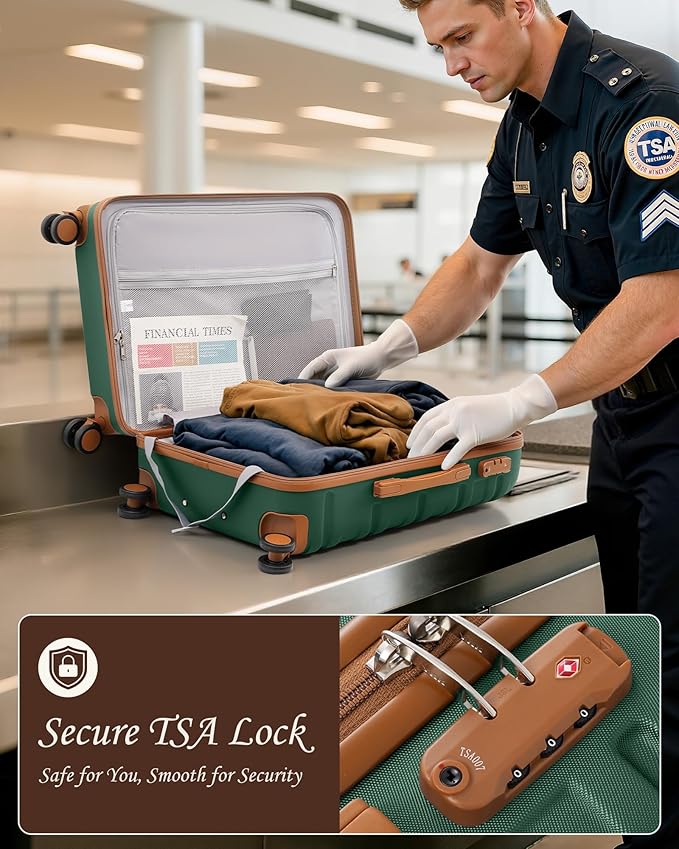 TAKUMI Luggage Sets 5 Piece Lightweight Carry On luggage with Duffel Bag ABS+PC Hardshell Suitcases with YKK zippers Double Spinner Wheels Travel Luggage with TSA Lock(GREEN BROWN, 5 PIECE SET)